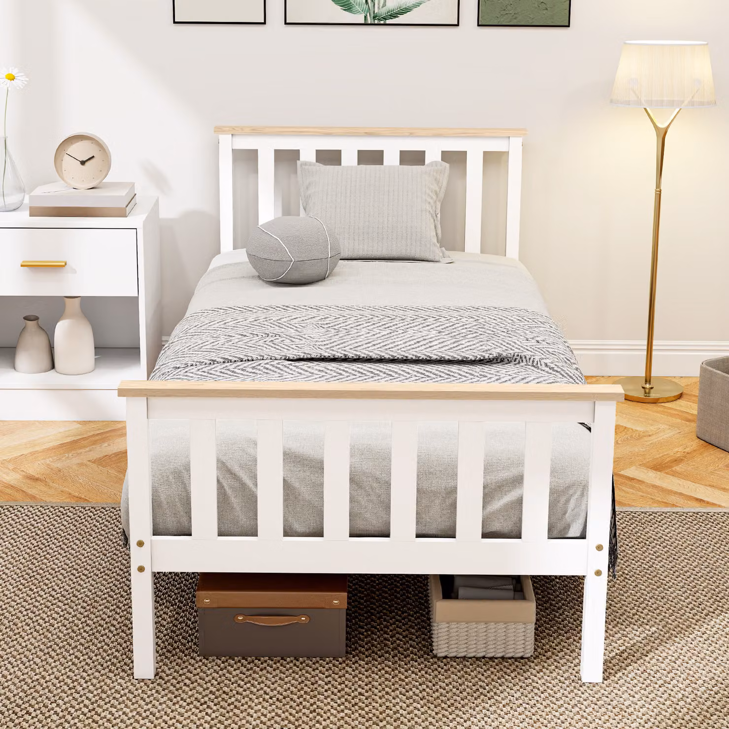Letto Singolo in Legno di Pino HOMCOM, Colore Bianco e Marrone, L/P/H: 98 x 210 x 82 cm – 2