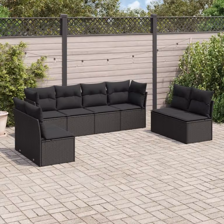 vidaXL Set Divani da Giardino a L con Cuscini 8 pz Nero in Polyrattan e Metallo