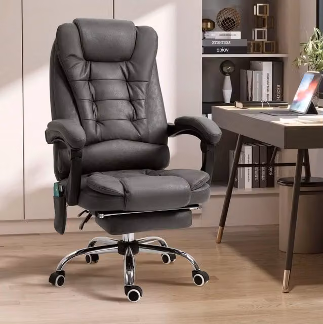 Sedia da ufficio ergonomica grigio scuro con massaggio, riscaldamento e poggiapiedi
