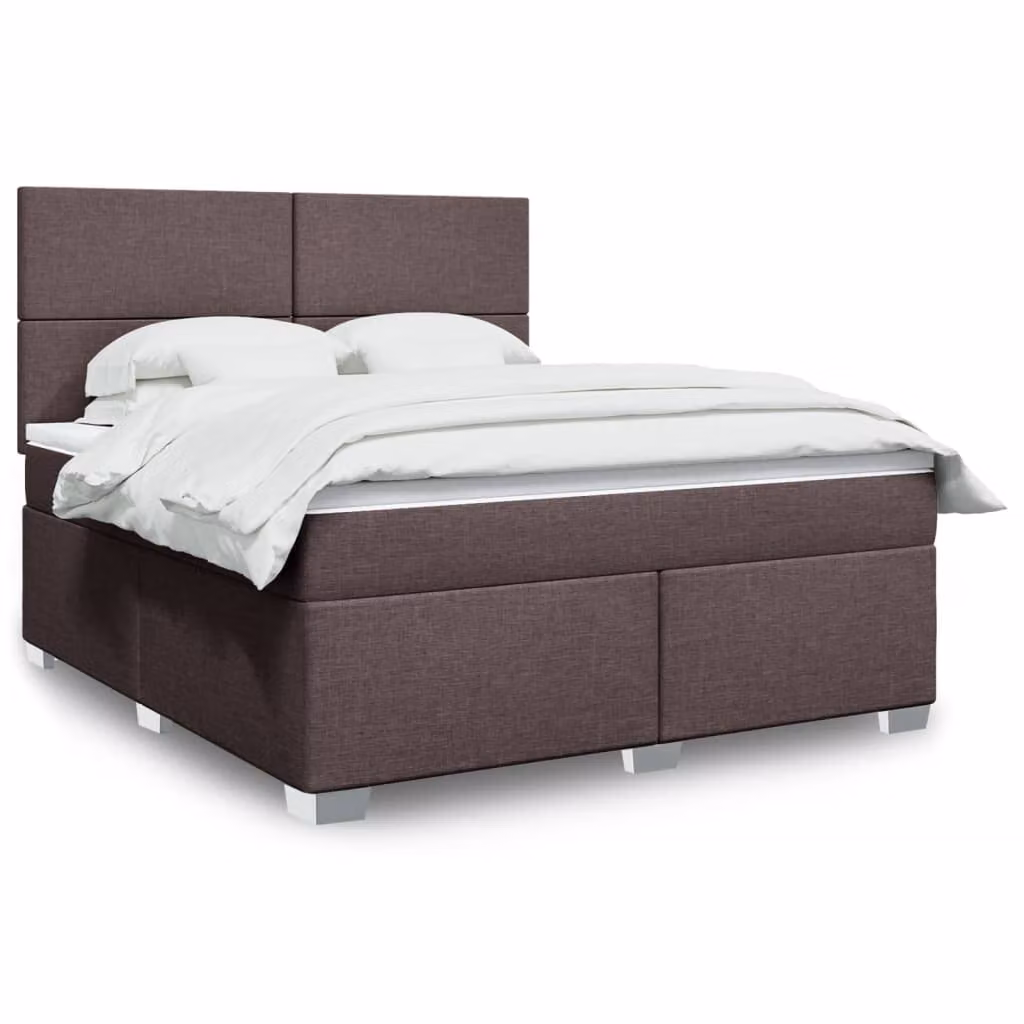 vidaXL Giroletto a Molle con Materasso Ibrido in Tessuto Marrone e Bianco L/P: 180 x 200 cm – 1