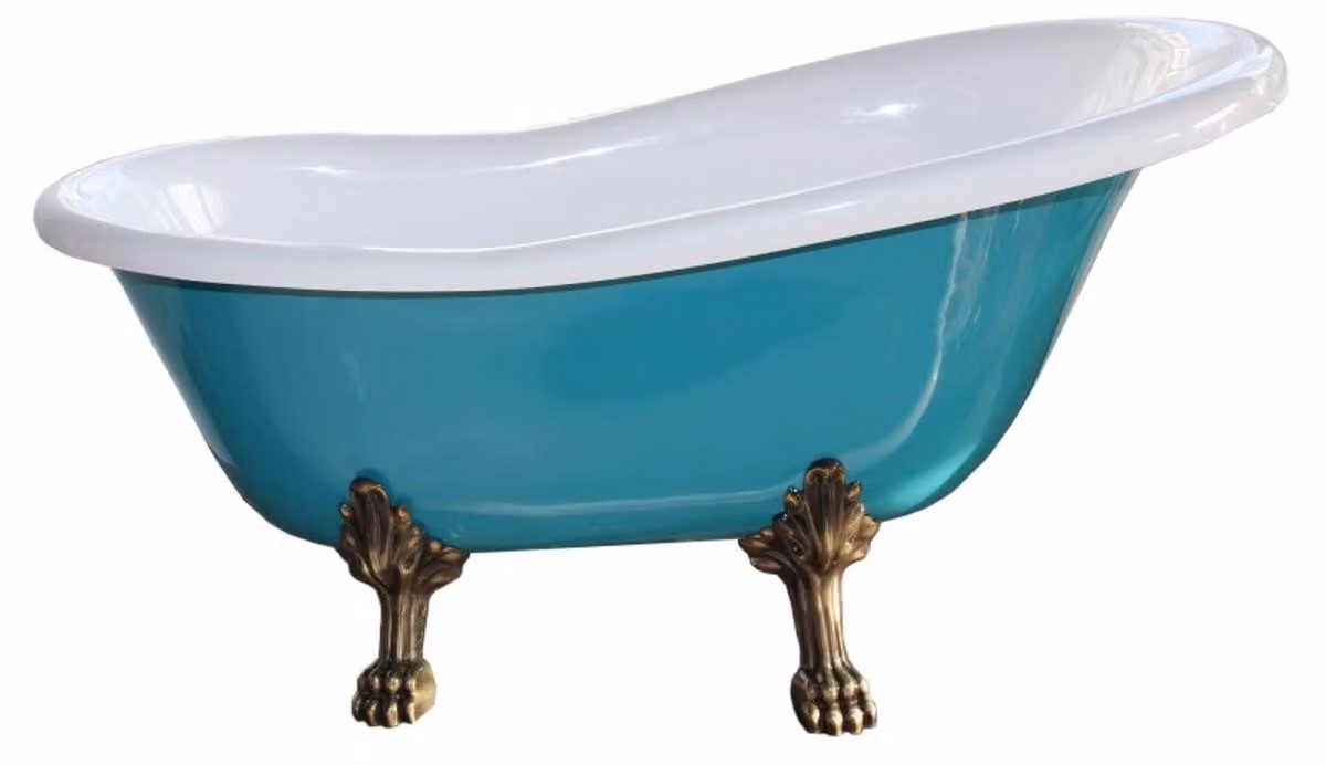 Vasca da bagno freestanding Art Nouveau Roma turchese/bianco oro antico 147 x 71 x 72,5 cm - Bagno antico barocco
