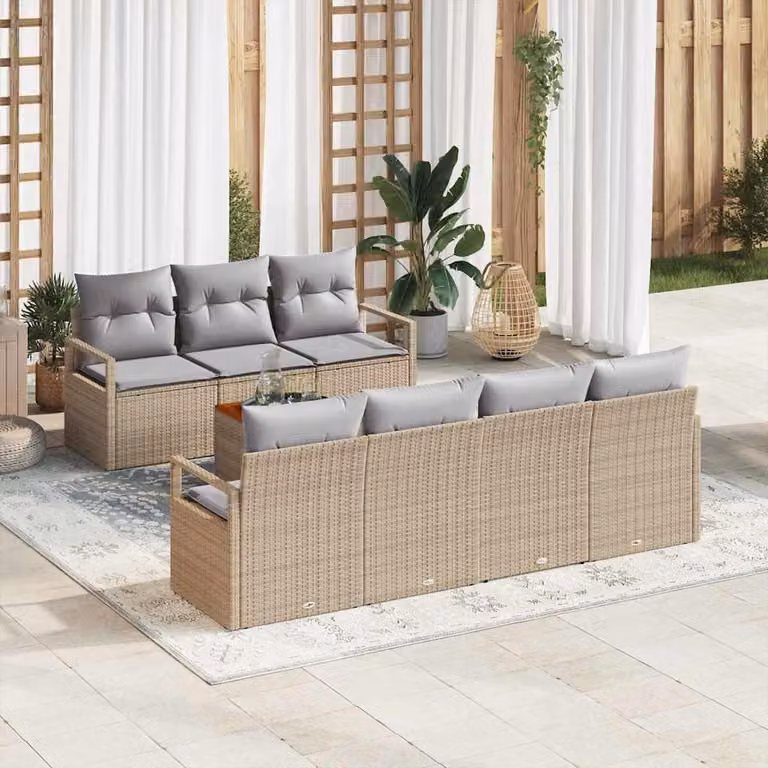 Maison Exclusive - Set Divano da Giardino con cuscino 8 pcs Beige polyrattan
