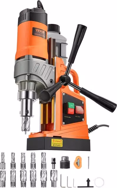 Trapano magnetico a colonna portatile arancione da 1450W con carotaggio massimo 40mm e 12500N per officina e fai da te – 1