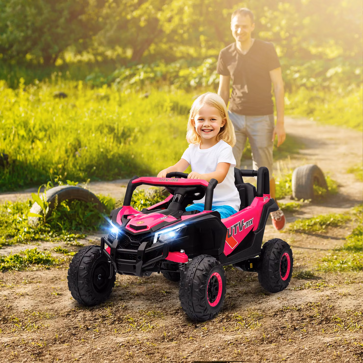 AIYAPLAY Macchina Elettrica UTV 12V per Bambini con Telecomando e Sospensioni, Rosa – 2