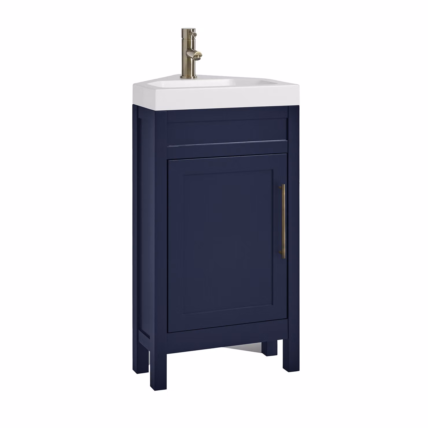 Mobile Bagno Angolare Blu Marino da 450mm con Lavabo e Maniglia Moderna con Barra a T in Ottone Spazzolato - Warwick