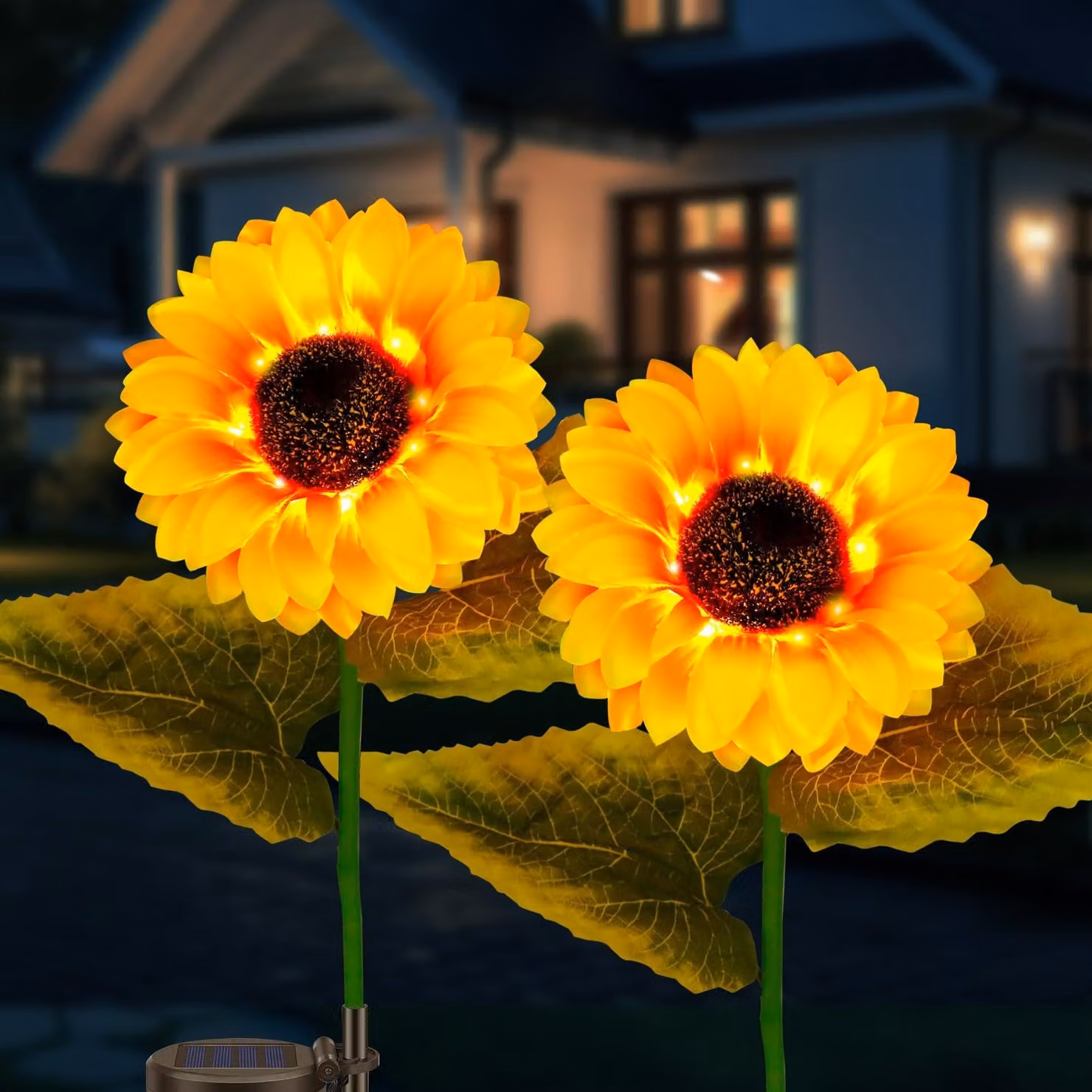 Lampada solare a forma di girasole, set da 2, luce bianco caldo, grado di protezione IP44, 200 lumen, diametro del fiore 15 cm