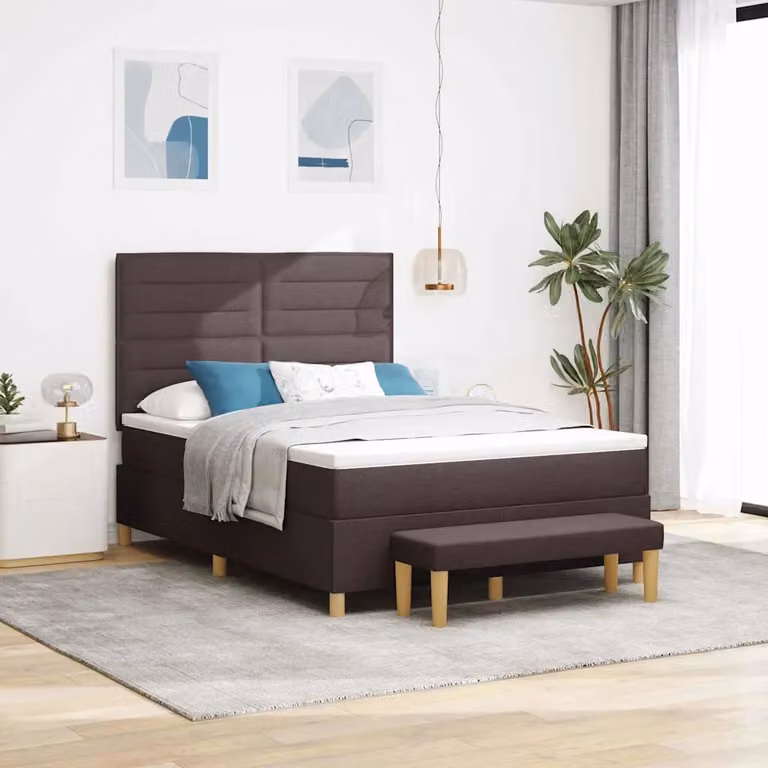 Letto a molle con testiera vidaXL in tessuto marrone scuro L: 140 cm, P: 190 cm, H: 128 cm