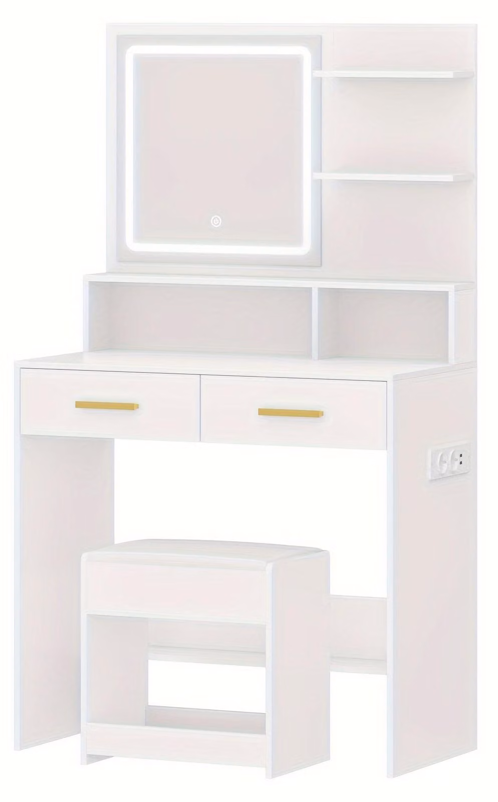 Tavolino da trucco - Specchiera da trucco - Tavolino per la bellezza - Specchiera - Comodino da trucco - Bianco - Illuminazione LED regolabile