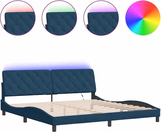 Letto matrimoniale | Letto per adulti | Giroletto con LED senza Materasso Blu 200x200 cm in Velluto
