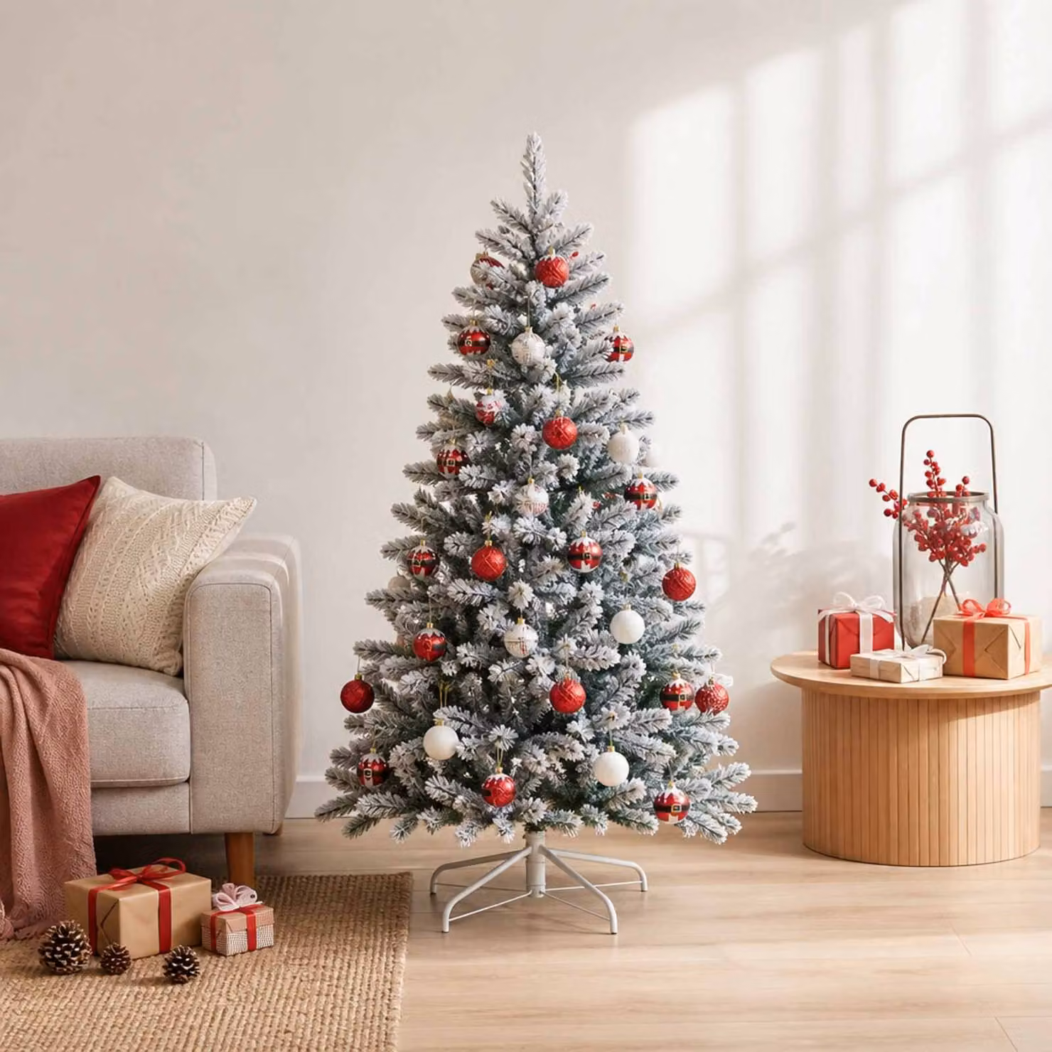 vidaXL Set di Palline di Natale 32 pz Rosso e Bianco Ø 6 cm Plastica