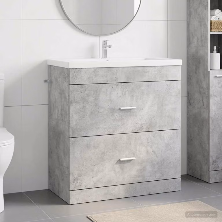 vidaXL Mobiletto da Bagno Sotto Lavabo Grigio con Cassetti e Ante, Design Minimalista in MDF Opaco, L/P/H: 81,0 x 37,5 x 20,3 cm