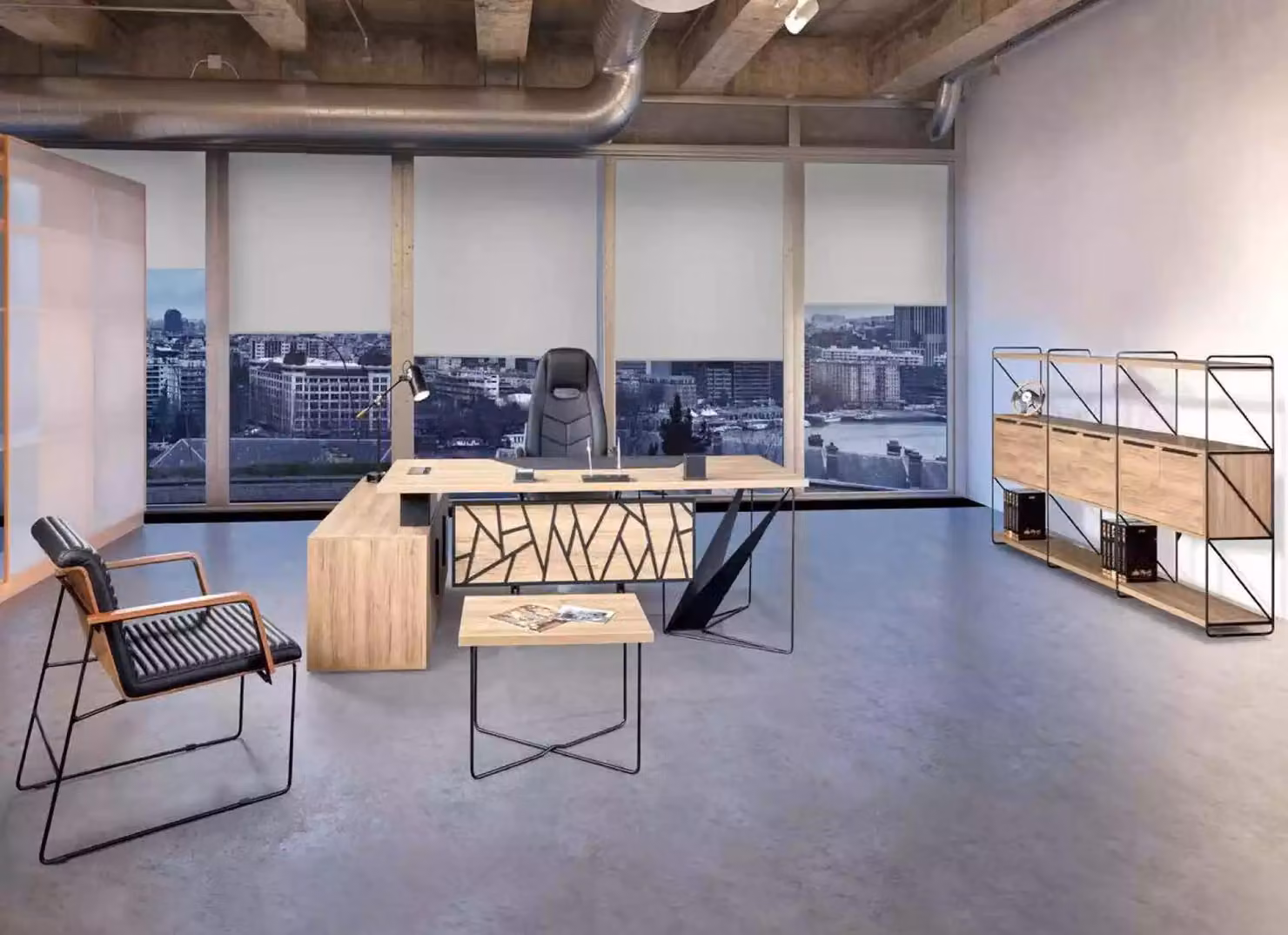 Eckschreibtisch Couchtisch Aktenschrank Arbeitszimmer Modern Braun Holz
