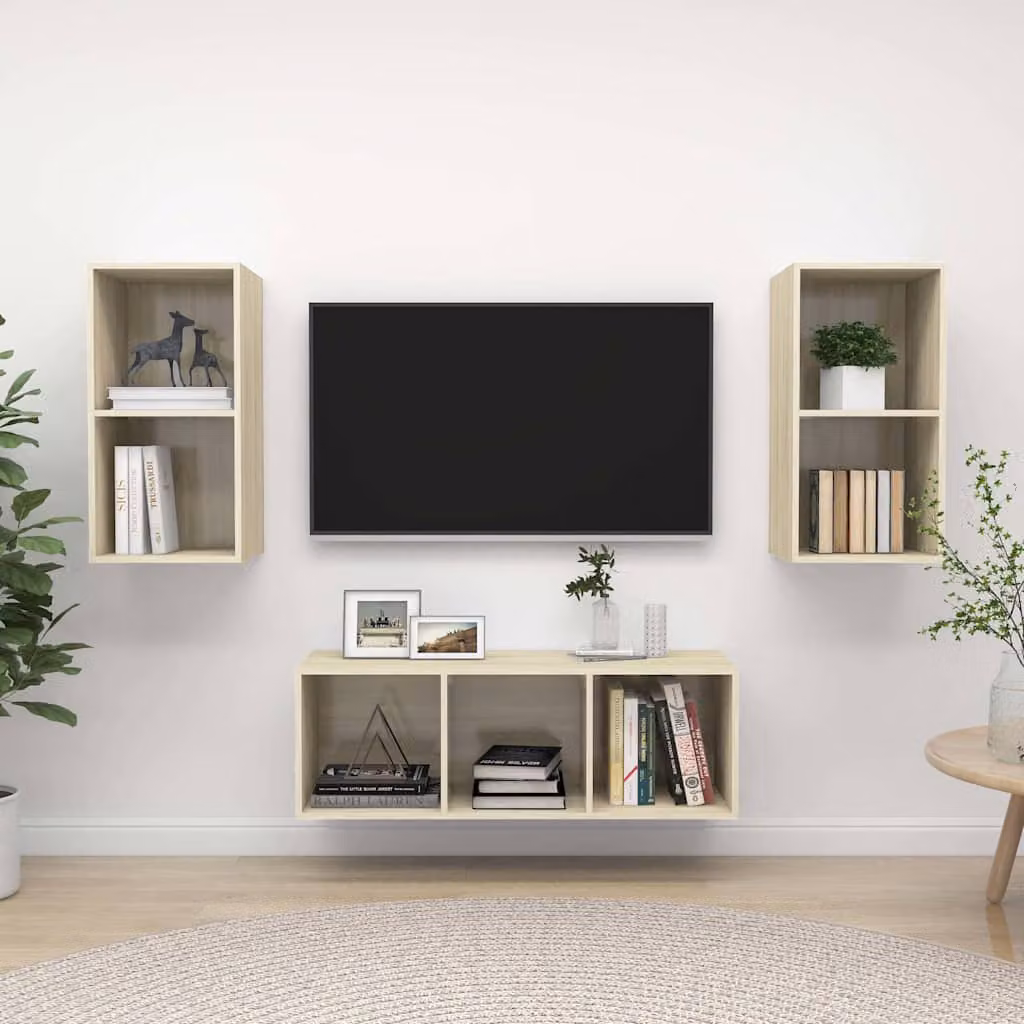 Set Mobili TV 3 Pezzi vidaXL in Legno Multistrato Rovere Sonoma Colore Marrone e Beige per Soggiorno
