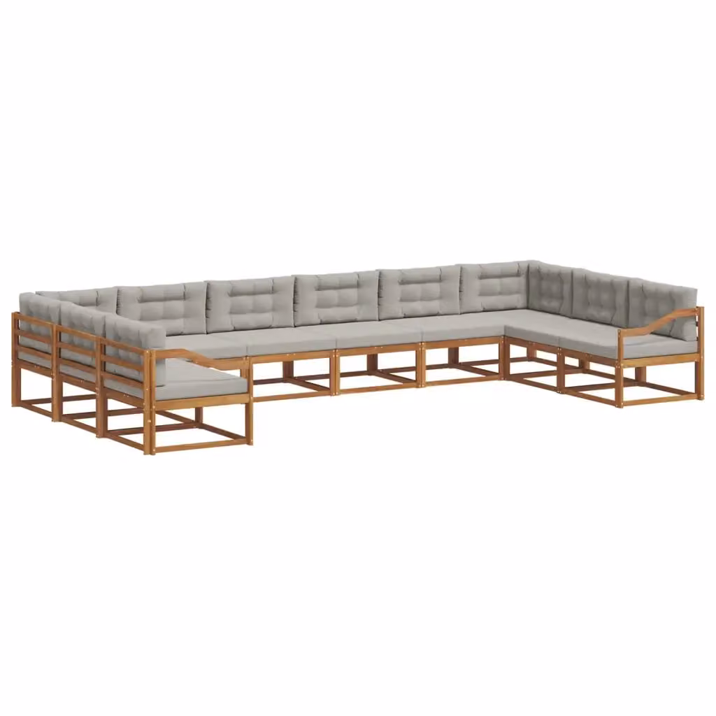 Set di divani da esterno a L vidaXL in legno di acacia con cuscini, beige e grigio – 2