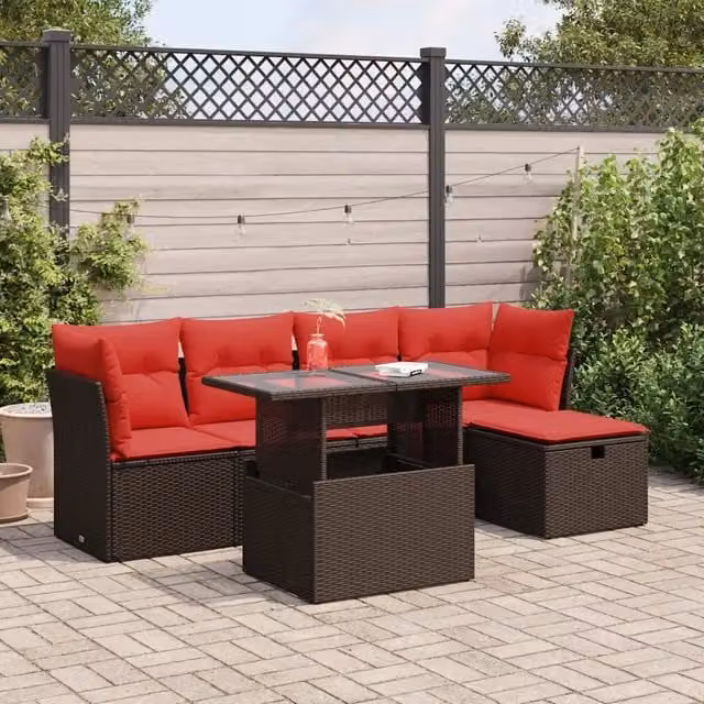 Set Divano Giardino 6 pz con Cuscini Marrone Polyrattan Acacia 3327774