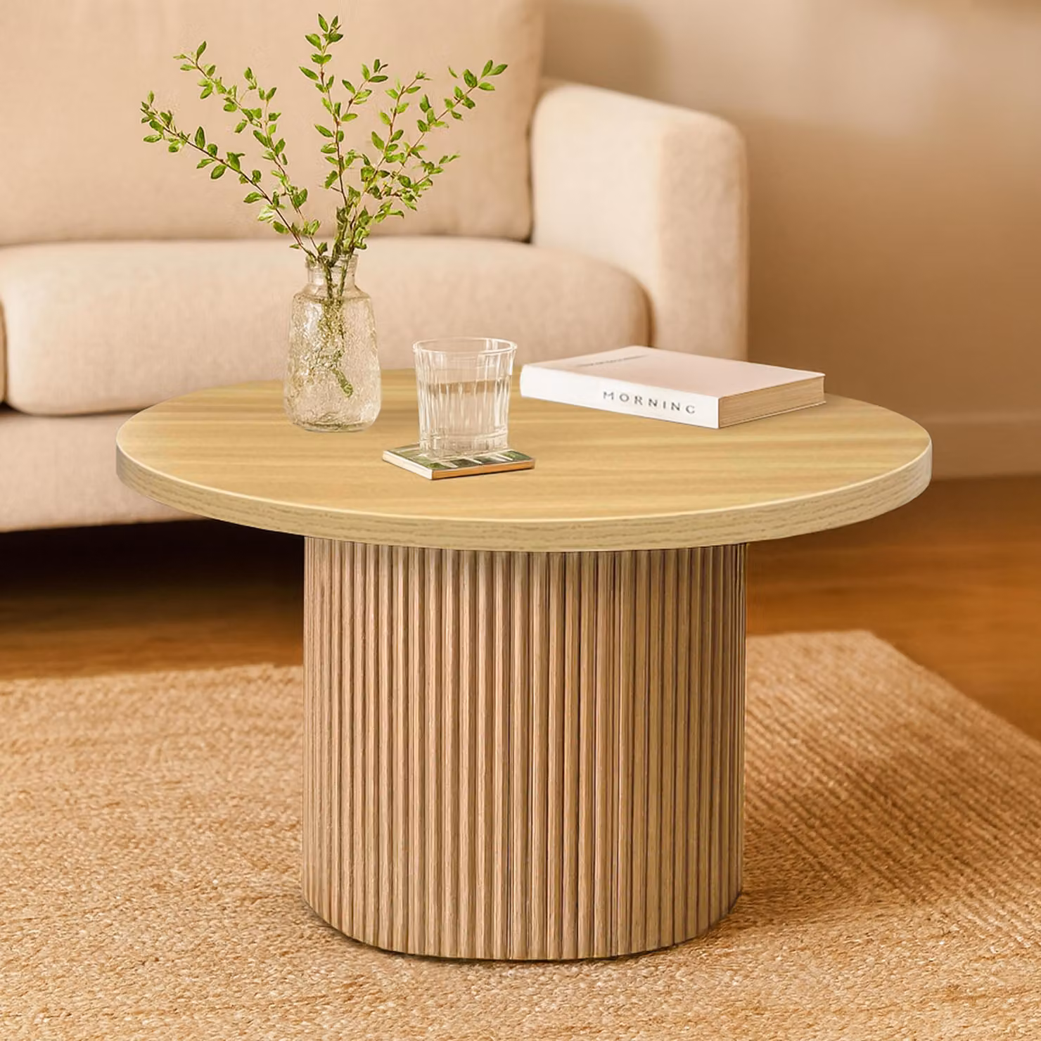 Tavolino rotondo scandinavo 70 cmin legno chiaro - Oviala Vicky
