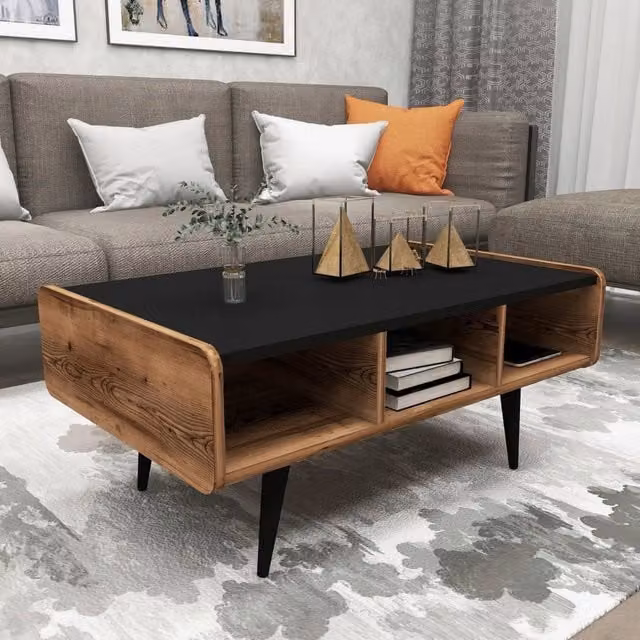 Tavolino da salotto moderno DMORA in legno rovere color marrone e nero L: 90 cm, P: 56 cm, H: 40 cm – 1