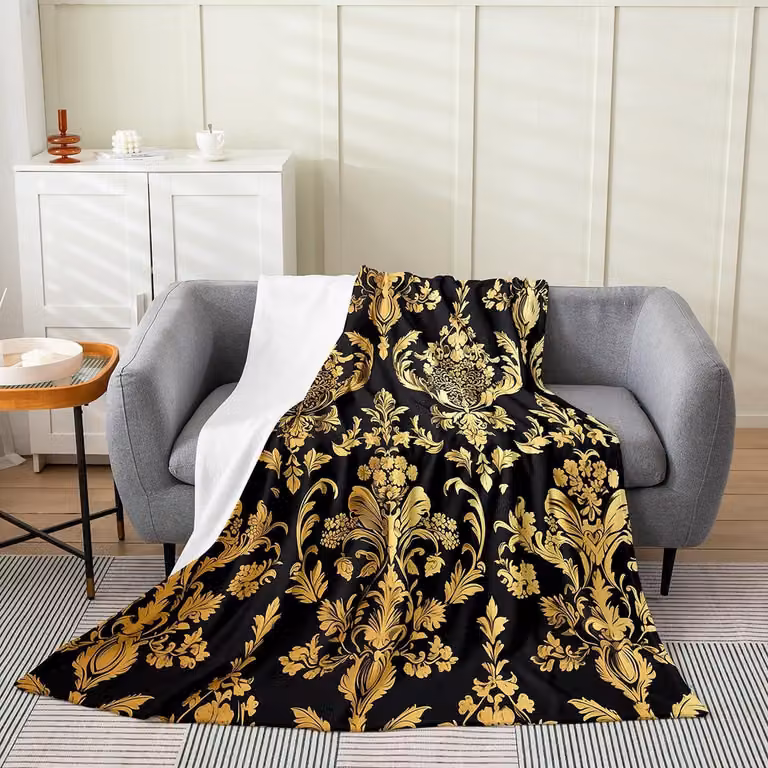 Coperta in pile, 228,6 x 228,6 cm, motivo floreale vintage, stile bohémien gotico