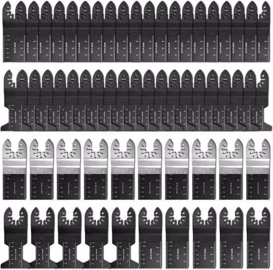 Set di 60 lame per utensili multifunzione oscillanti, con sistema di fissaggio rapido, ideali per la lavorazione del legno e dei metalli