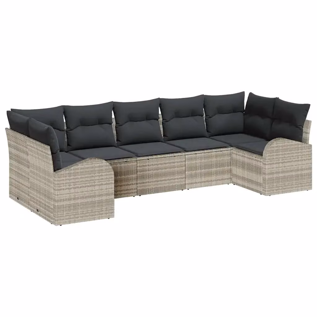 Set Divano da Giardino a L vidaXL 7 pz Grigio con Cuscini in Polyrattan e Struttura in Acciaio – 2
