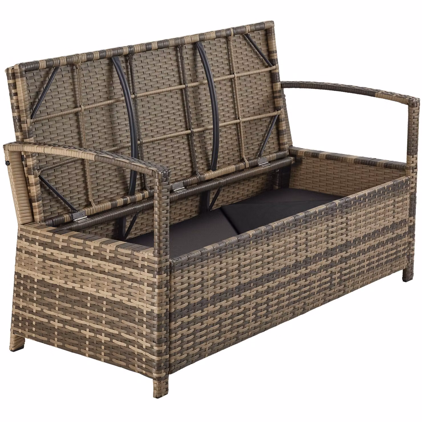 Panchina da giardino a 2 posti tectake in rattan con vano portaoggetti e cuscini, colore beige/sabbia – 4