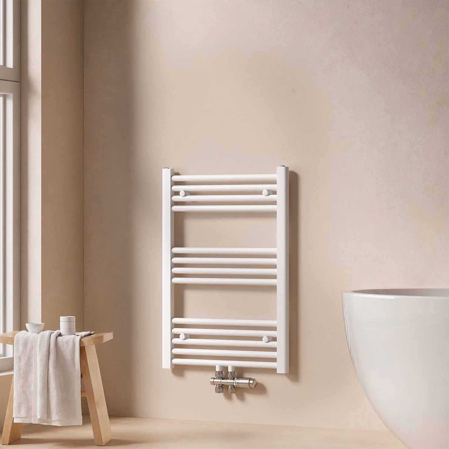 EMKE Radiatore da bagno Asciugamani Radiatore 50x75cm 291 Watt di potenza Bianco Radiatore da bagno Attacco centrale Riscaldamento senza elemento riscaldante