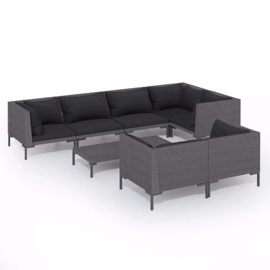 Set di divani da giardino vidaXL in polyrattan con cuscini, 8 pezzi, grigio scuro e nero – 2