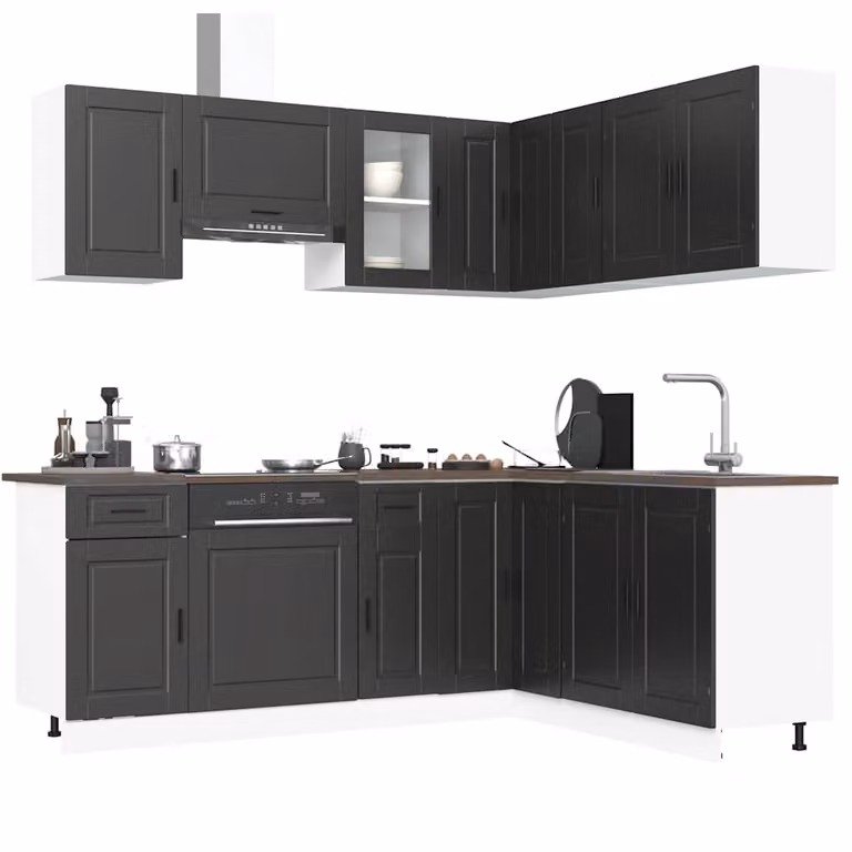 Set Mobili da Cucina Moderno vidaXL 11 Pezzi Nero con Ante in Vetro e Legno