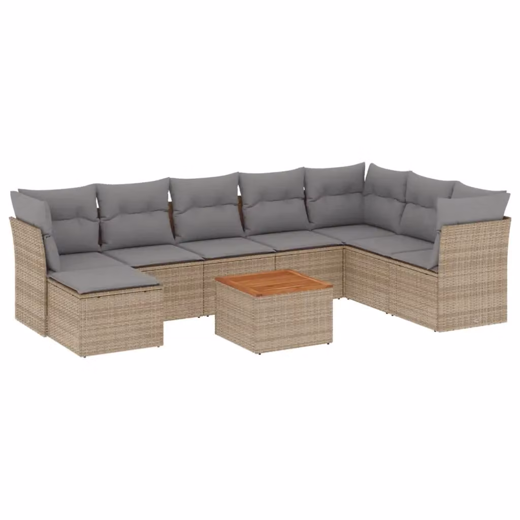 Set Divano da Giardino vidaXL 9 pz in Polyrattan con Cuscini Beige e Grigio a Forma di U – 2