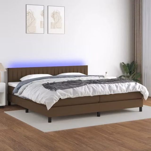 Letto Ibrido vidaXL con Materasso e Illuminazione LED, Tessuto Marrone e Bianco, L/P: 200 x 200 cm – 1