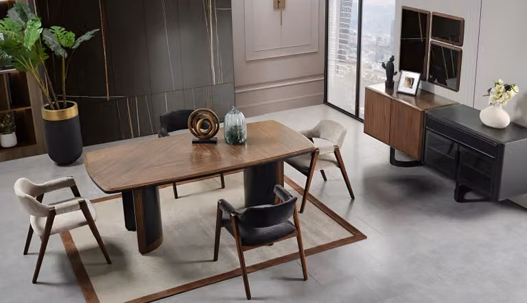 Exklusiver Küchen-Set Stilvoller Holz Esstisch Moderne 4x Sitzstühle