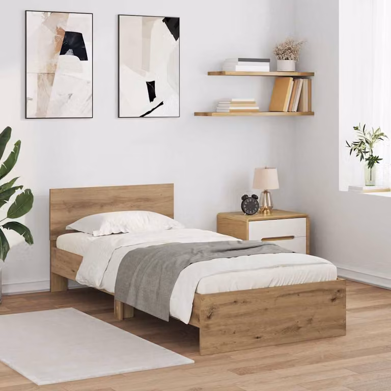vidaXL Struttura del letto con testiera in legno Rovere moderno L 90 x P 190 cm
