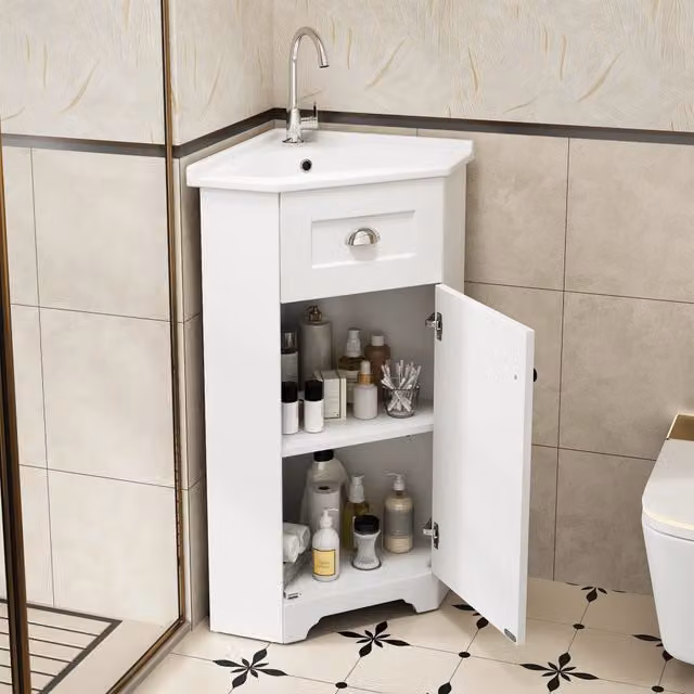 Mobile Sottolavabo Salvaspazio con Lavabo ¨C Minimal ¨C Bianco Legno Multistrato MDF Impermeabile