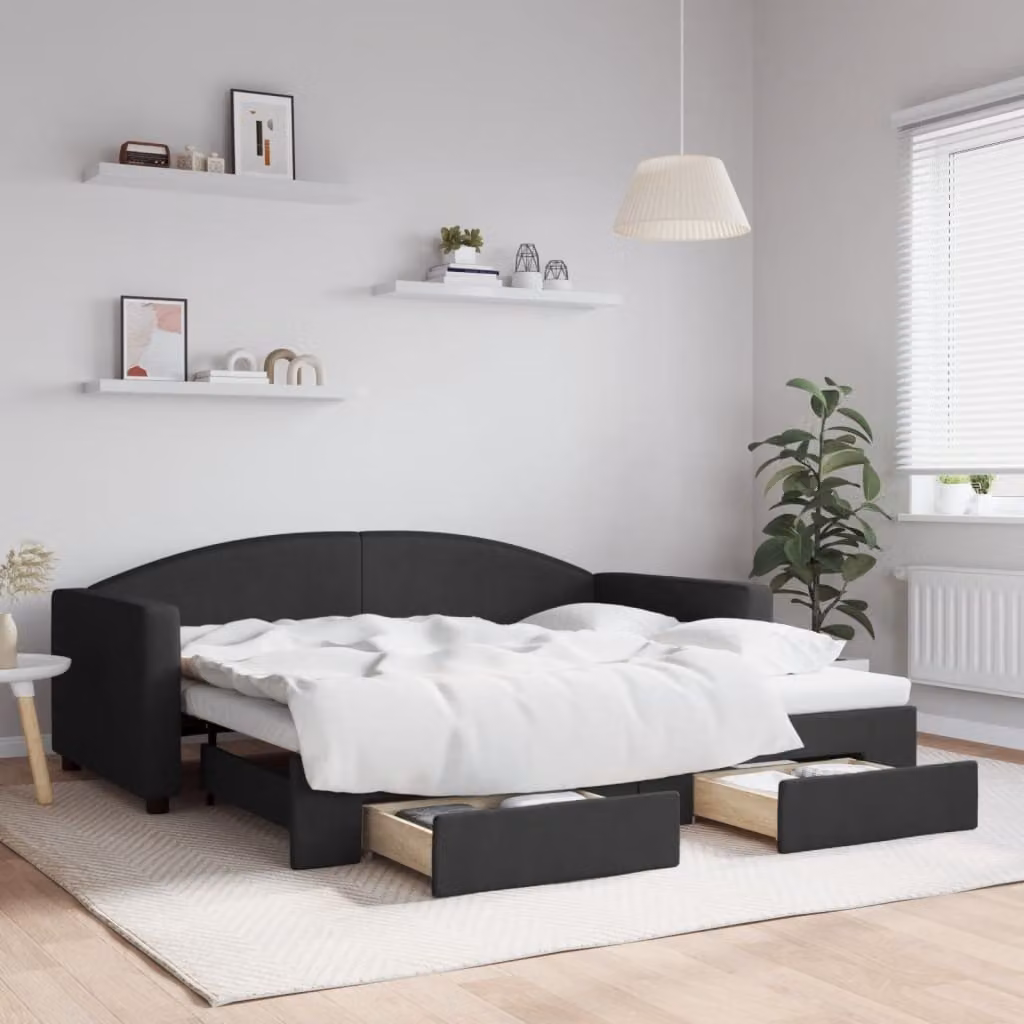 Maison Exclusive - Divano letto estraibile con cassetti, nero, 90x190 cm, tessuto
