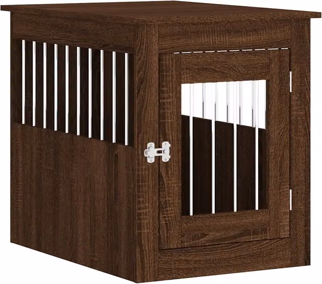 Gabbia per cani in multistrato e metallo design moderno colore marrone L: 55 cm, P: 75 cm, H: 65 cm CFW8670419 – 1