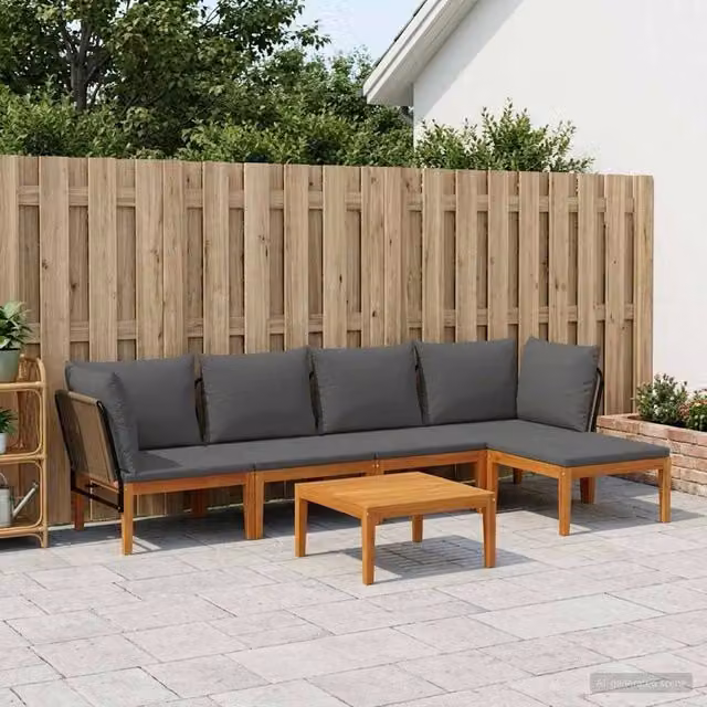 Set da giardino componibile a L vidaXL in legno di acacia con cuscini in schiuma, 6 pezzi – 1
