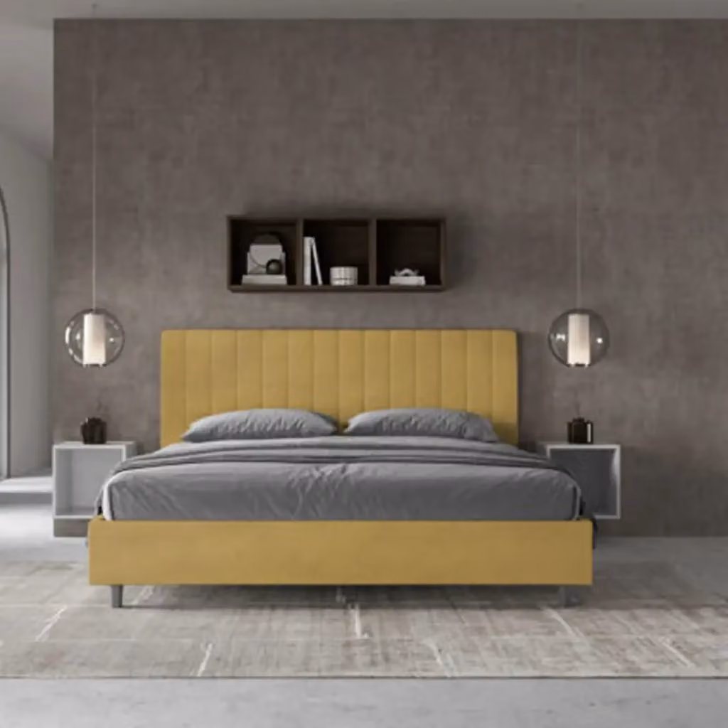 Letto matrimoniale king size Agueda Ityhome con rete imbottita in microfibra gialla L/P: 180 x 200 cm – 2