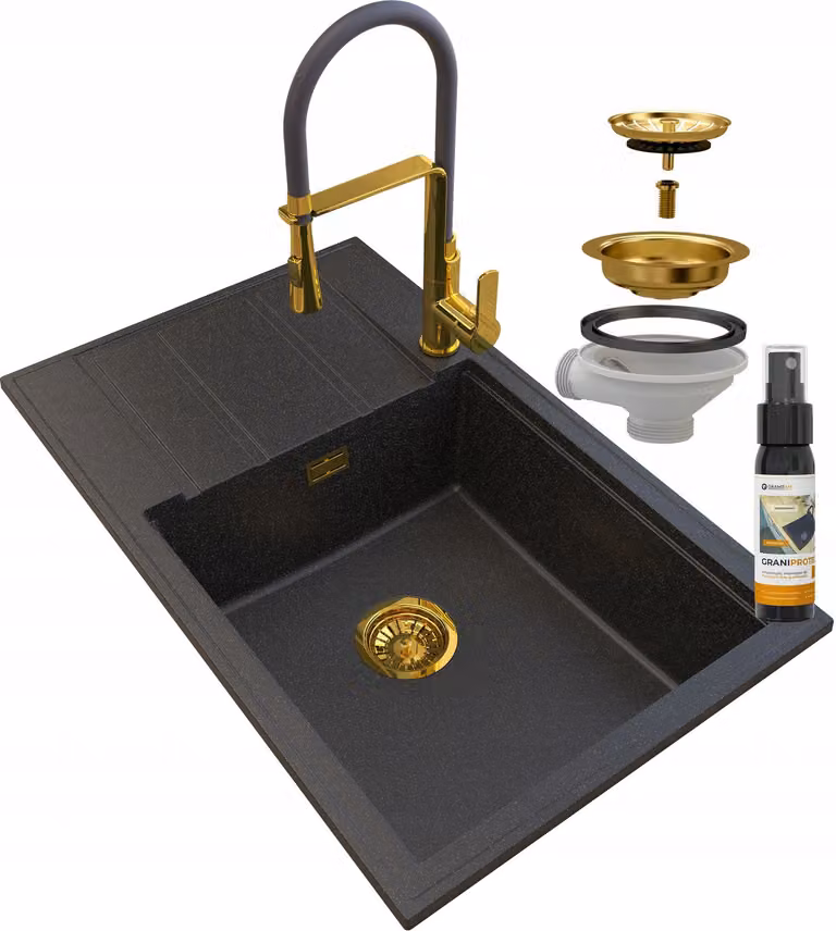 Granitan - Lavello in granito - Lavello da cucina - Nero-oro - Lavello - LOUIS GOLDEN