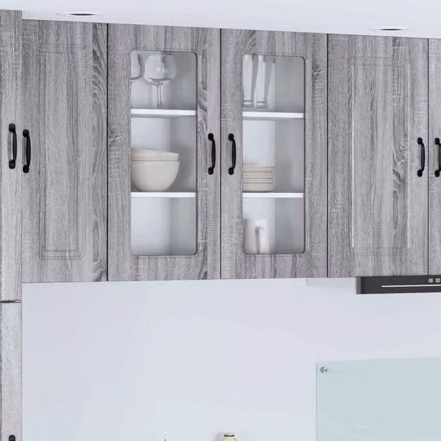 Set di 2 pensili da cucina moderni vidaXL con ante in vetro, colore grigio, L/P/H: 40 x 31 x 80 cm