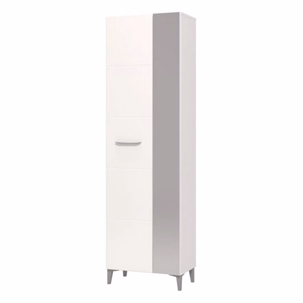 Armadio da camera da letto moderno DMORA con ante a battente, specchio e ripiani interni, Bianco opaco, L: 58 cm, H: 195 cm – 2