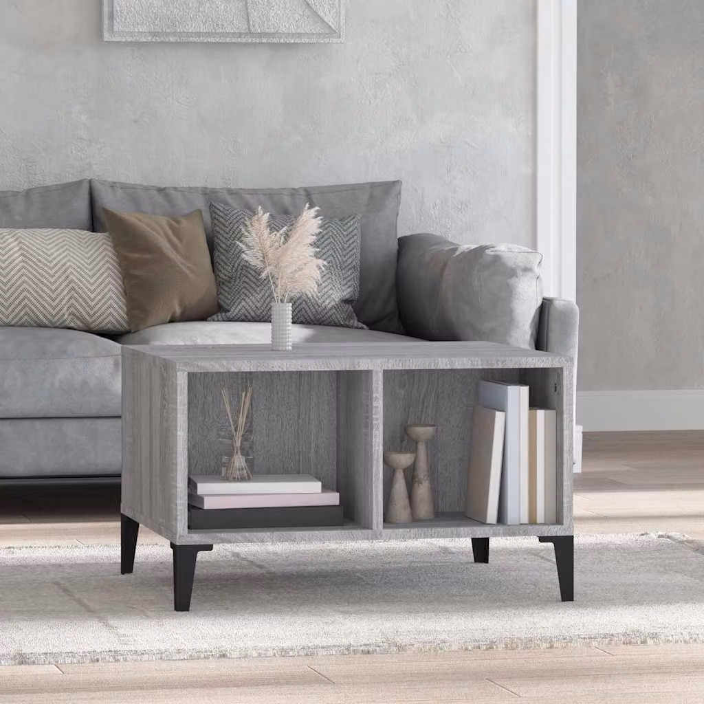 vidaXL Tavolino da Salotto Rettangolare in MDF e Metallo, Grigio, L 60 cm x P 50 cm x H 36,5 cm