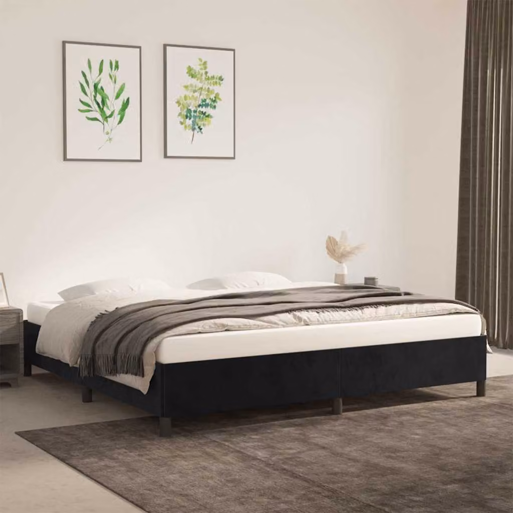 Giroletto vidaXL in velluto nero con doghe in legno, L/P: 200 x 200 cm