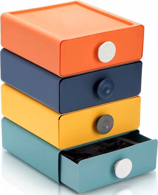 Organizer da scrivania in plastica per gioielli e cosmetici, con astucci colorati per piccoli oggetti e materiale scolastico