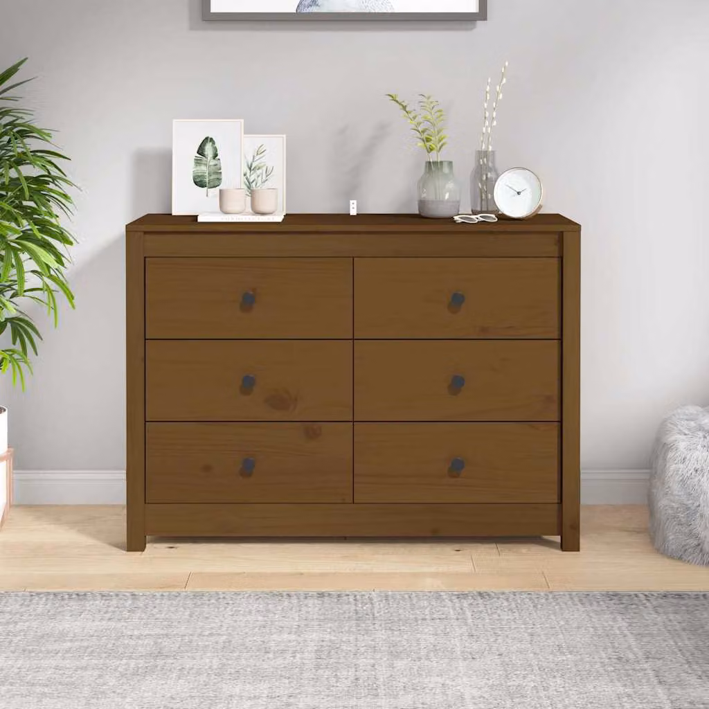 Armadietto Ambra vidaXL in legno di pino massello marrone con cassetti e ante, L 100 cm x P 40 cm x H 72 cm – 1