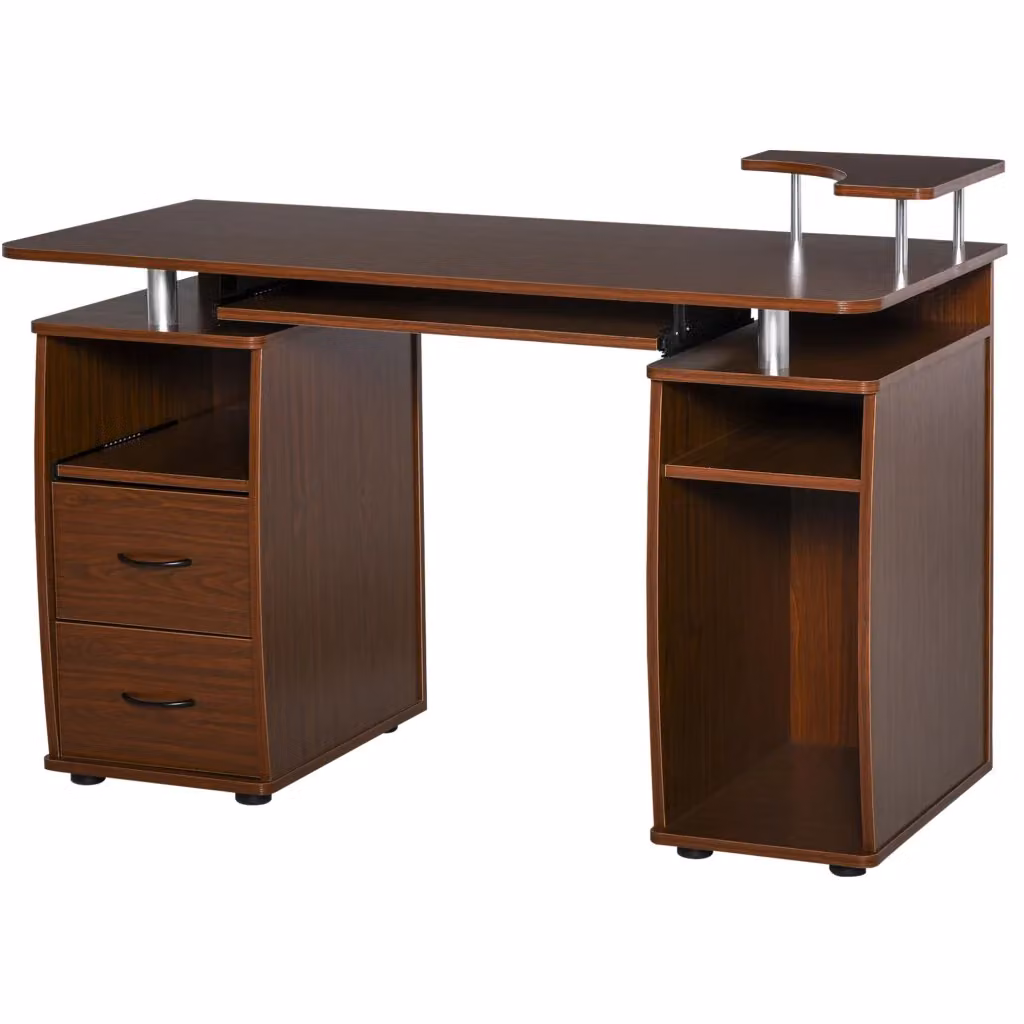 Scrivania Moderna per Computer in Legno Marrone con Cassetti e Design Salvaspazio, L: 120 cm, P: 55 cm, H: 85 cm – 2