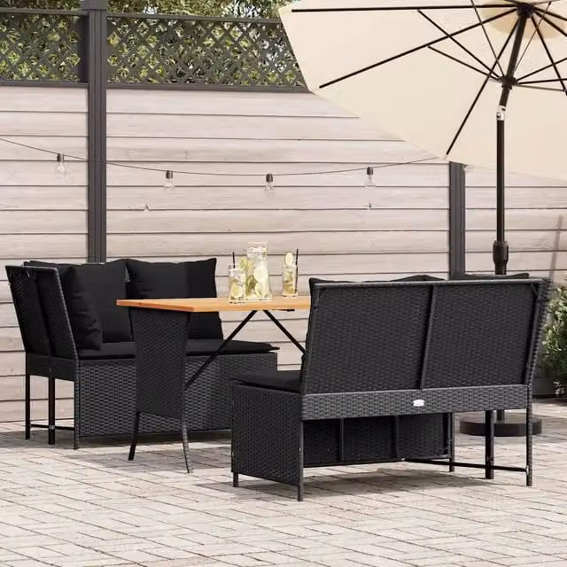 Set Divani da Giardino 3 pz con Cuscini in Polyrattan Nero 3365342