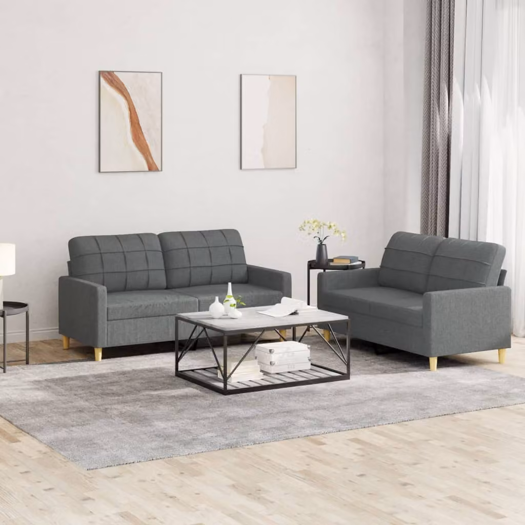 Set di 2 divani vidaXL moderni in tessuto grigio con cuscini inclusi – 1