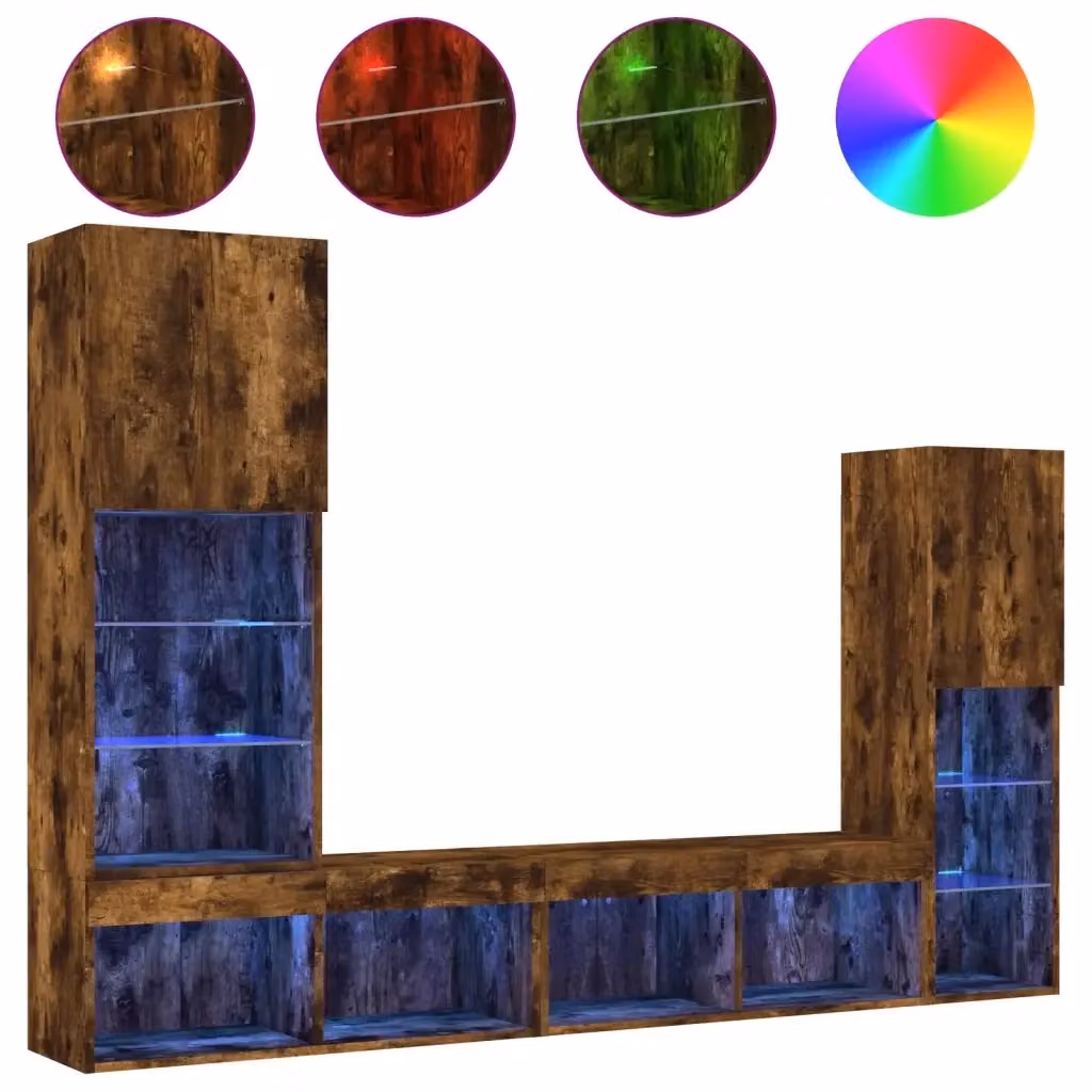 vidaXL Mobile TV a Muro con LED in Legno Rovere Fumo Marrone con Compartimenti Media – 2