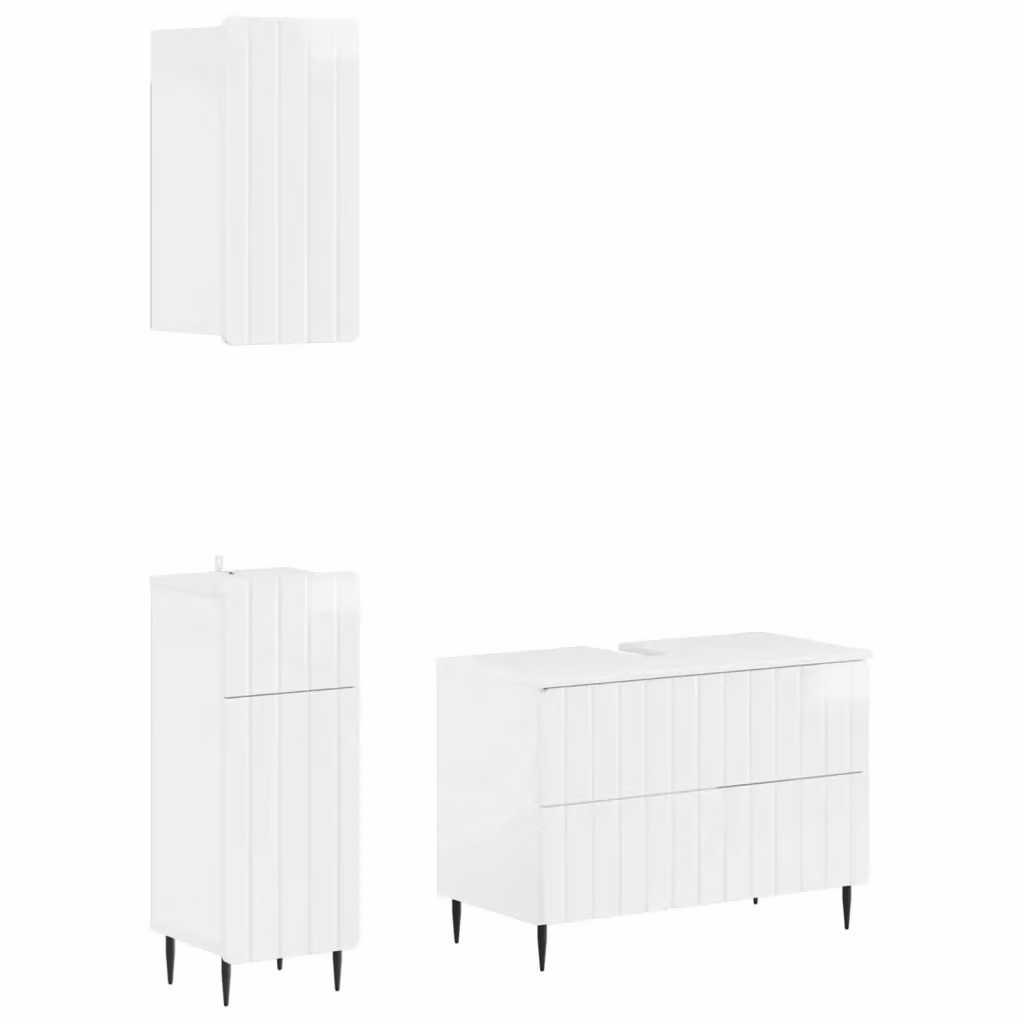 Set di mobili da bagno moderno vidaXL in 3 pezzi bianco lucido composto da mobile lavabo e pensili a muro – 2