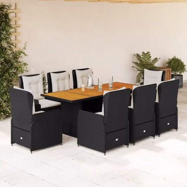 Set da pranzo da giardino vidaXL in polyrattan e legno di acacia nero e bianco con 9 pezzi – 1